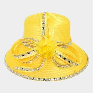 Elegant Dressy Hat Ribbon Rhinestone Accent Derby Church Brunch Tea